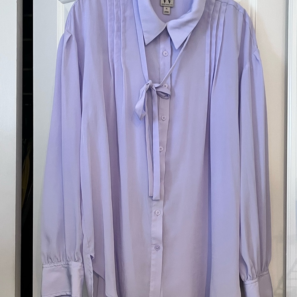 Worthington Light Purple Tie-Neck Blouse